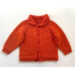 Thick Hand Knitted Girls Orange Sweater/Cardigan Size 2T/3T